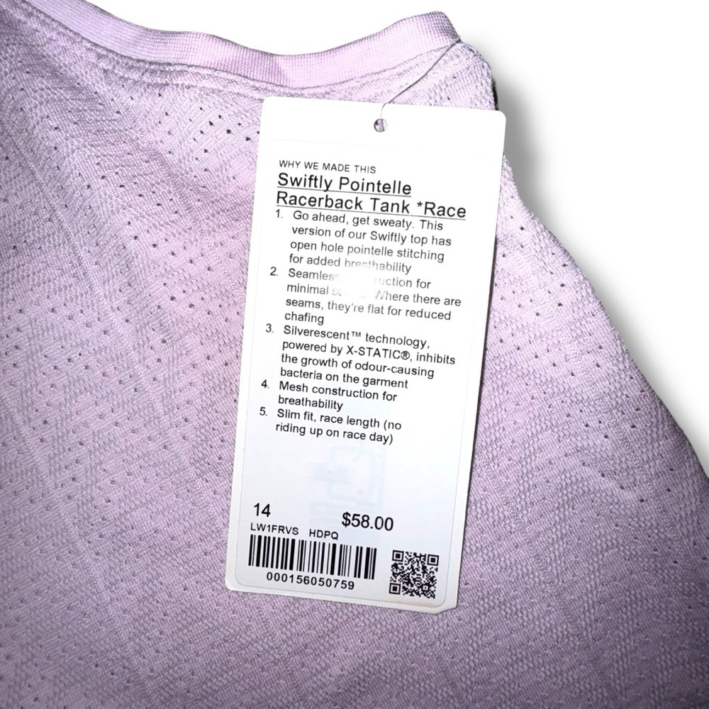 NWT LULULEMON Swiftly Pointelle Racerback Tank *Waist Herringbone Dot Pink 14 - Picture 9 of 11